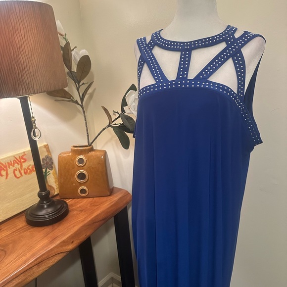 Blue Studded Cutout Maxi Dress XL 1X Sleeveless Elegant Evening Cruise - Picture 2 of 5